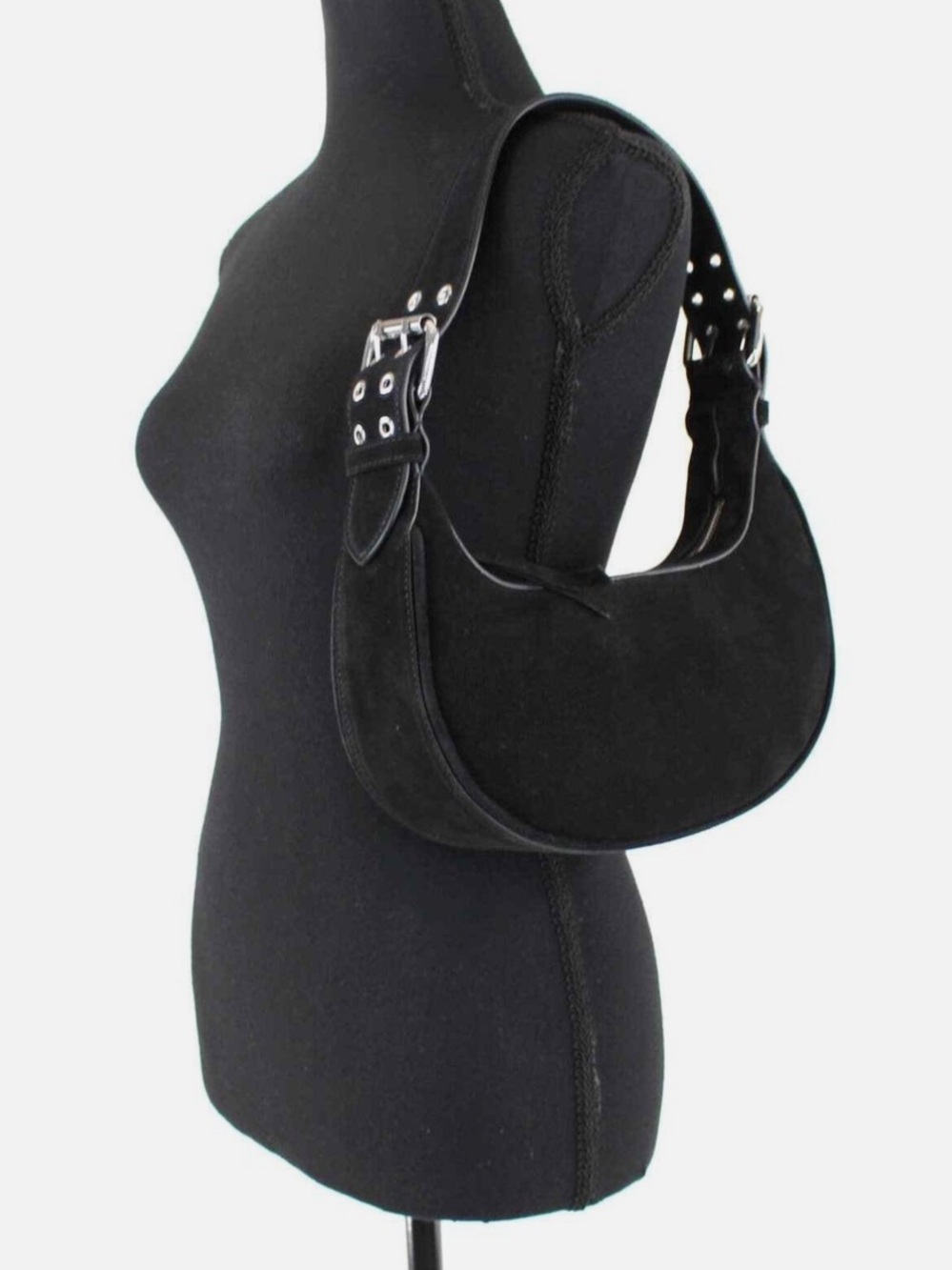 BY FAR Soho Black Suede Shoulder Bag with Studded Strap